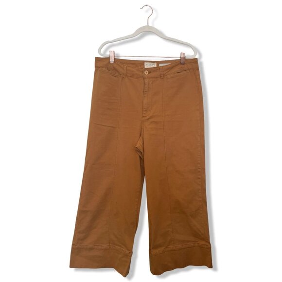 Anthropologie Chino Wide-Leg Crop Pants • Camel Brown • Size 12 - Picture 1 of 6